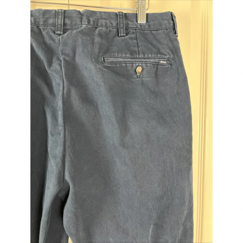 Polo Ralph Lauren Mens Cotton Pleated Pants Actual 36x30 1/2 Navy Blue Chino D27